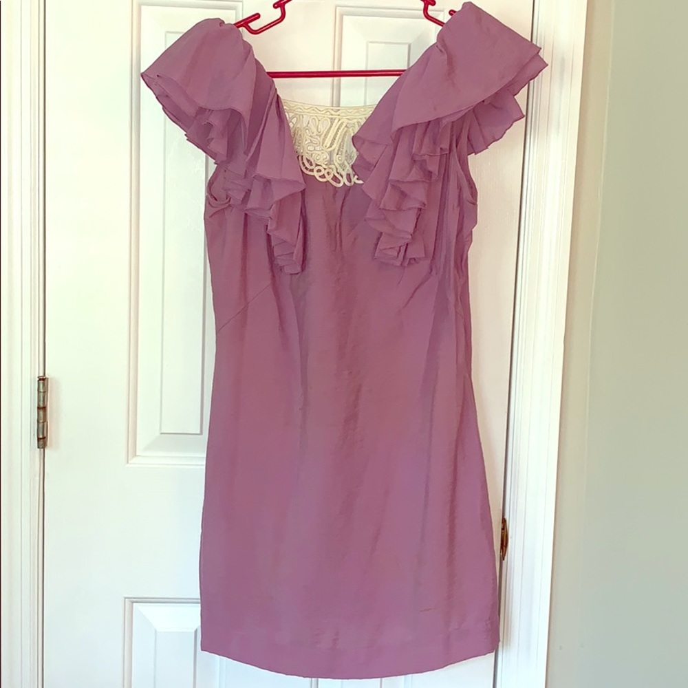 Purple dress with ruffle sleeves